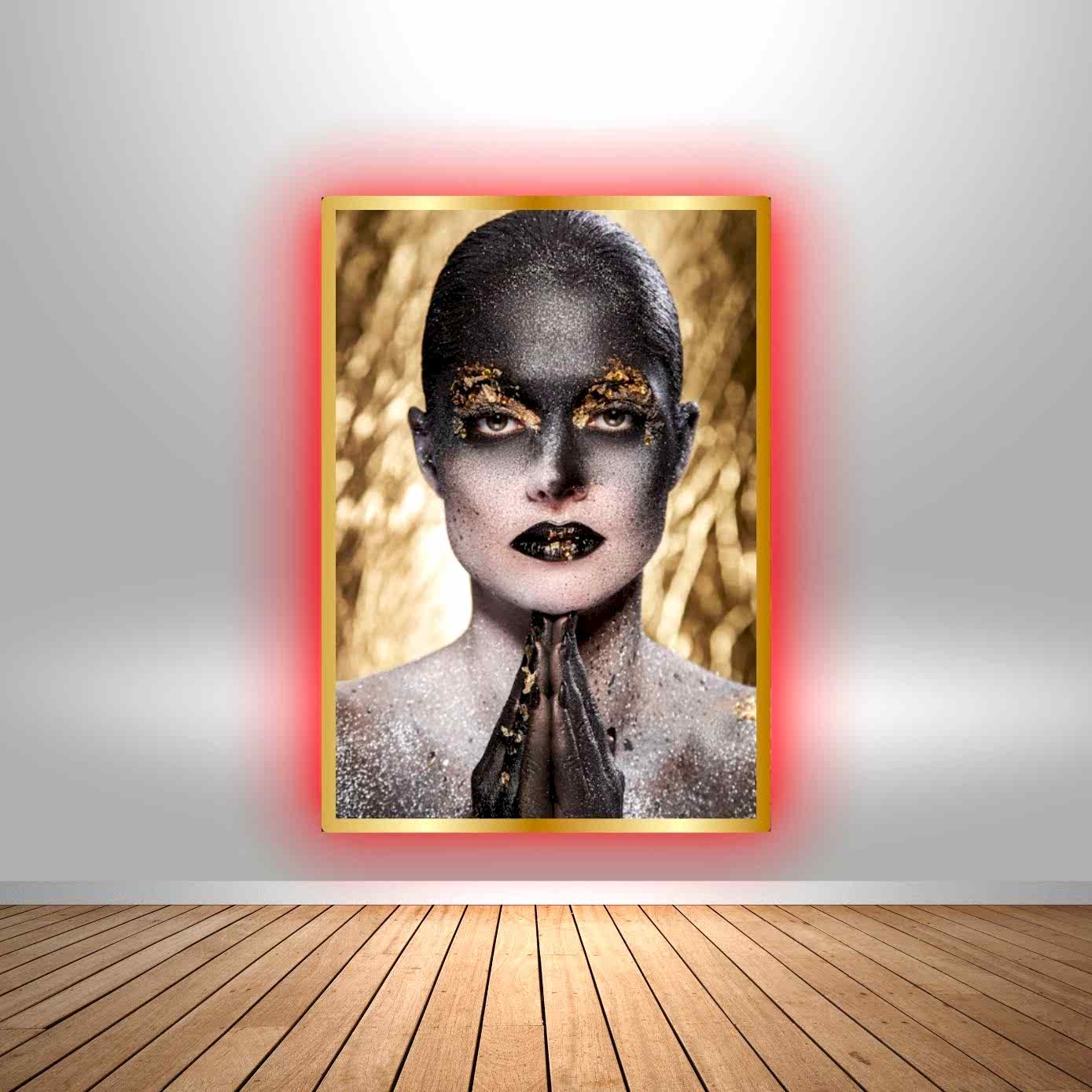 Gold & Siyah Sanatlı Neon Kutulu Lüks Dekoratif Tablo